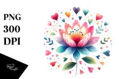 Simple Flower with Hearts Watercolor PNG Product Image 1