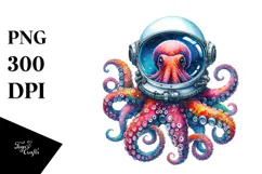 Colorful Octopus with Astronaut Helmet PNG Product Image 1