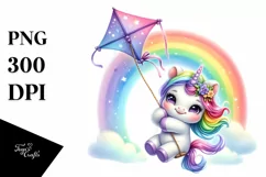 Cute Baby Unicorn Swinging Rainbow Whimsical Kite Clipart Product Image 3