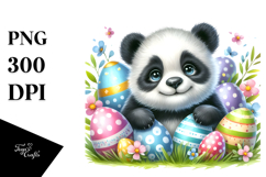 panda in Grass with Easter Eggs, PNG Product Image 1