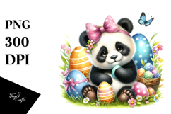 panda in Grass with Easter Eggs, PNG Product Image 1