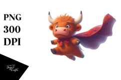 Goofy Highland Cow with Superhero Cape PNG Product Image 1