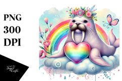 Adorned Walrus on Cloud with Heart PNG Product Image 1