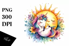 Colorful Baby Unicorn Sun Whimsical Clipart Product Image 1
