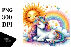 Colorful Baby Unicorn Sun Whimsical Clipart Product Image 3