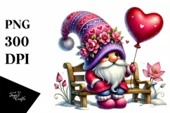 Digital Painting of Cute Valentines Gnome on Bench Product Image 1