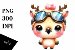 Cool Flamingo with Reindeer Horns PNG Product Image 1