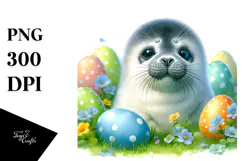 Digital Watercolor Baby Seal Easter PNG Product Image 1