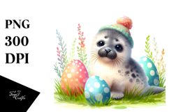 Cute Seal with Easter Eggs Digital PNG Product Image 1