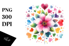 Simple Flower with Hearts Watercolor PNG Product Image 1