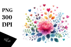 Simple Flower with Hearts Watercolor PNG Product Image 1