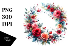 colorfull Whreath with Small Red Roses PNG Product Image 1