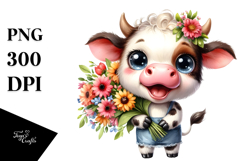 Excited Baby Cow Flower Bouquet PNG Product Image 1