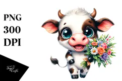Watercolor Baby Cow Big Eyes Standing Up | Sublimation Product Image 1