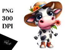 Cow with Big Eyes and Sun Hat | Sublimation | Clipart Product Image 1