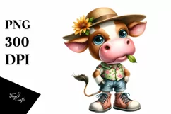 Cow with Big Eyes and Sun Hat | Sublimation | Clipart Product Image 3
