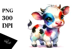 Cute Baby Cow Watercolor Clipart Product Image 1