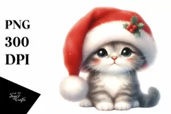 Christmas Cat Wearing Santa Hat PNG Product Image 1