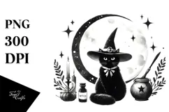 Retro Witch Cat Portrait, Transparent PNG Product Image 1