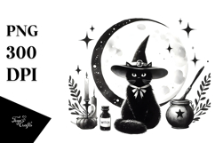 Retro Witch Cat Portrait, Transparent PNG Product Image 1