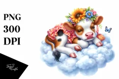 Vibrant Detailed Summer Cow Sleeping Clipart Product Image 3