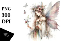 Washed Watercolor Boho Fairy, Transparent PNG Product Image 1