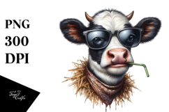 Funny Baby Cow with Sunglasses Watercolor Product Image 1