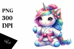 Colorful Unicorn with Karate Belt PNG Product Image 3