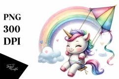 Whimsical Rainbow Baby Unicorn Swinging | Clipart Product Image 3