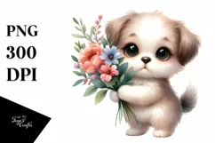 Cute Puppy Flower Bouquet | Sublimation Clipart Product Image 1