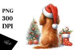 Watercolor Cocker Spaniel with Christmas Decorations, PNG Product Image 1