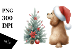 Watercolor Cocker Spaniel with Christmas Decorations, PNG Product Image 1
