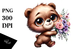 Baby Bear with Flower Bouquet | Sublimation | Clipart Product Image 1