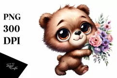 Baby Bear with Flower Bouquet | Sublimation | Clipart Product Image 1