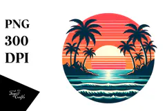 Retro Tropical Island Sunset PNG Product Image 1