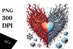Fire and Ice Heart Vintage PNG Product Image 1