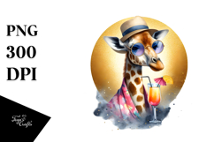 Funky Giraffe in Beachwear Watercolor PNG Product Image 1