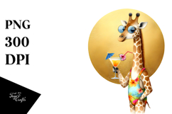 Funky Giraffe in Beachwear Watercolor PNG Product Image 1