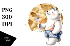 Polar Bear with Beachwear Drinking a Cocktail PNG Product Image 1