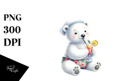Cute Polar Bear with Cocktail, Transparent PNG Product Image 1