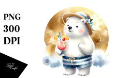Polar Bear with Beachwear Drinking Cocktail PNG Product Image 1