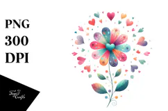 Simple Flower with Hearts Watercolor PNG Product Image 1