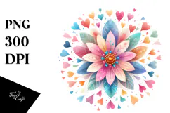Simple Flower with Hearts Watercolor PNG Product Image 1