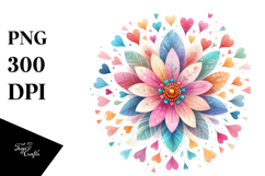 Simple Flower with Hearts Watercolor PNG Product Image 1