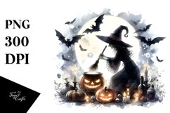 Washed Watercolor Halloween Witch, PNG Product Image 3