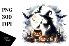 Washed Watercolor Halloween Witch, PNG Product Image 1