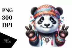 Funny Panda Victory Sign Portrait Clipart Product Image 1