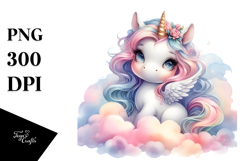 Whimsical Baby Unicorn Watercolor Clipart Title Product Image 1