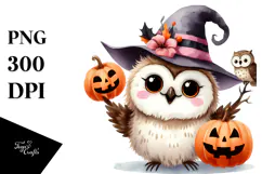 Simple Funny Halloween Clipart with Owl PNG Product Image 1