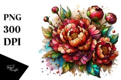 Detailed Wooden Small Stained Peonies | Clipart Product Image 3